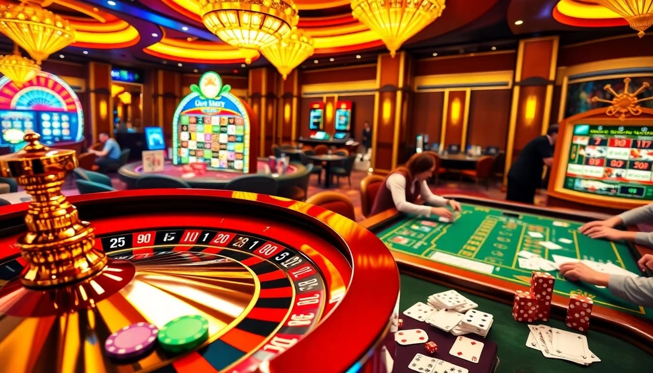 Experience thrilling betting at UU88 with vibrant casino tables and roulette wheels.