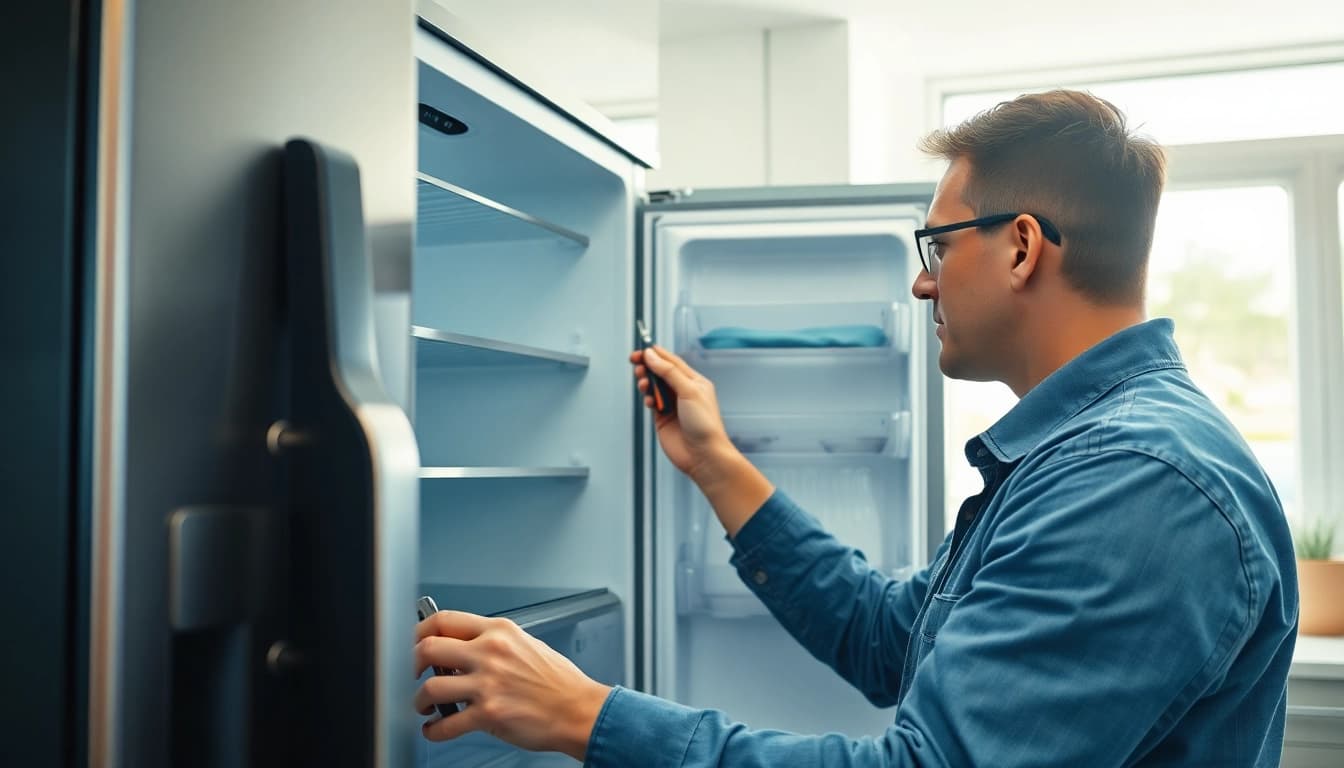 Expert refrigerator repair ottawa technician working in a well-lit kitchen.