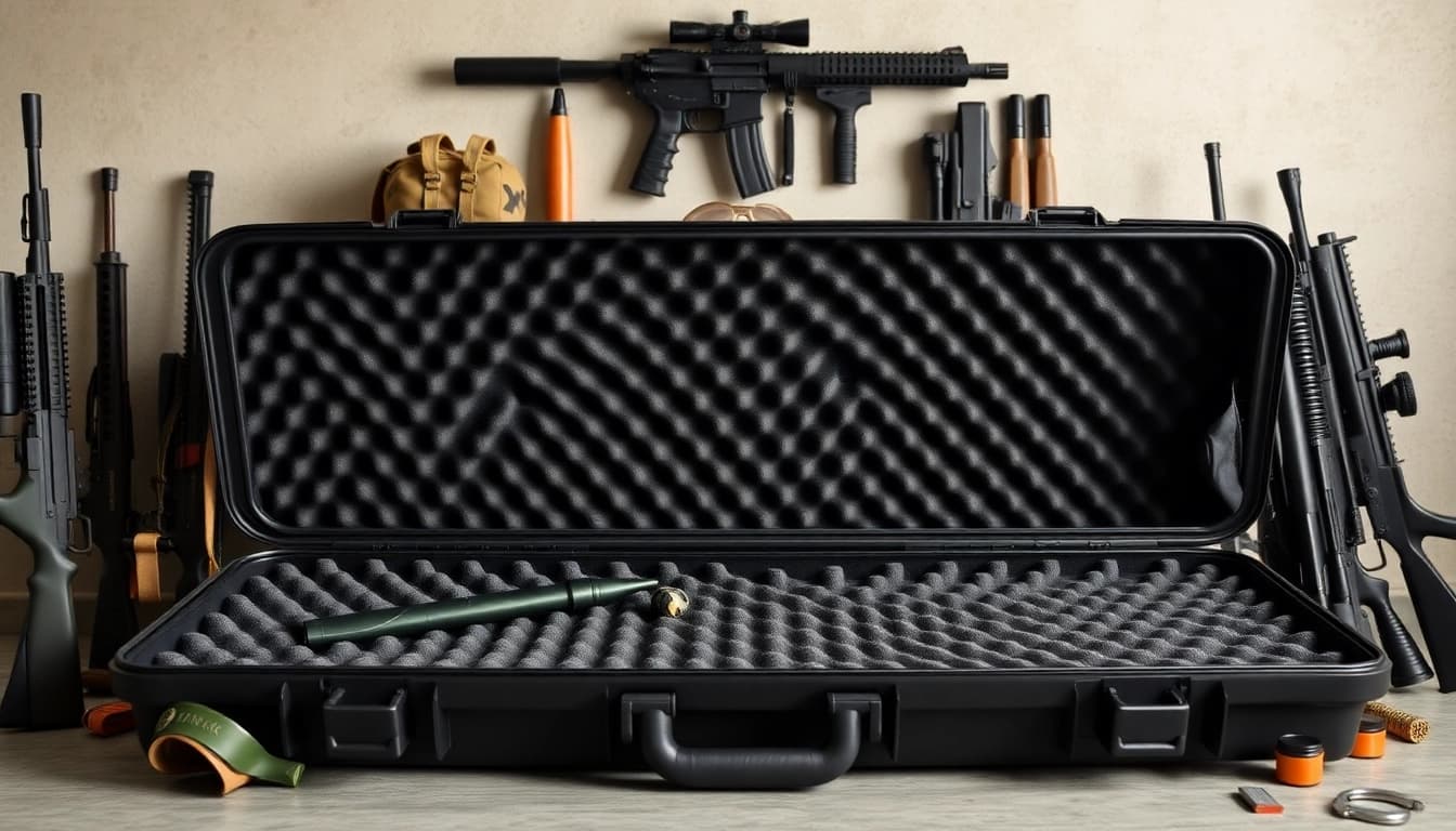 Showcasing foam for rifle case with textured interior in a tactical environment.