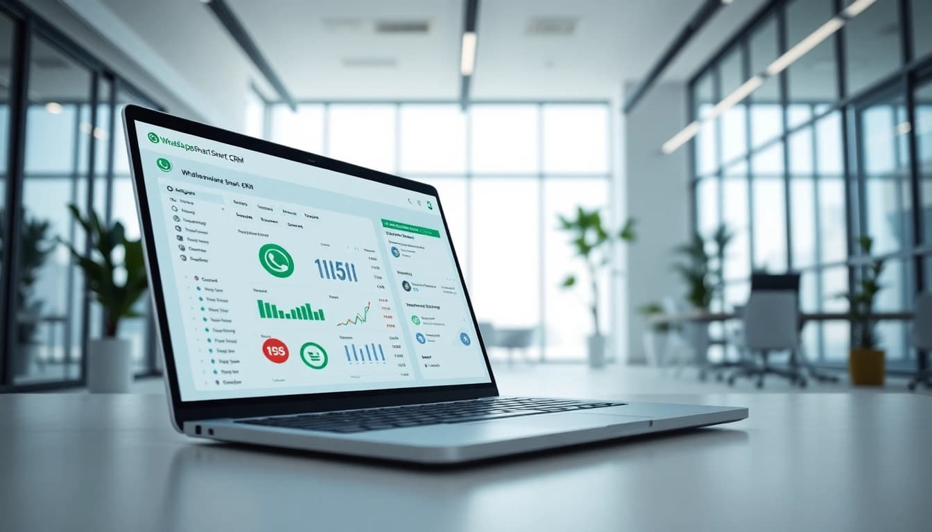 Enhance your business with WhatsApp Smart CRM interface showcasing analytics and user-friendly features.