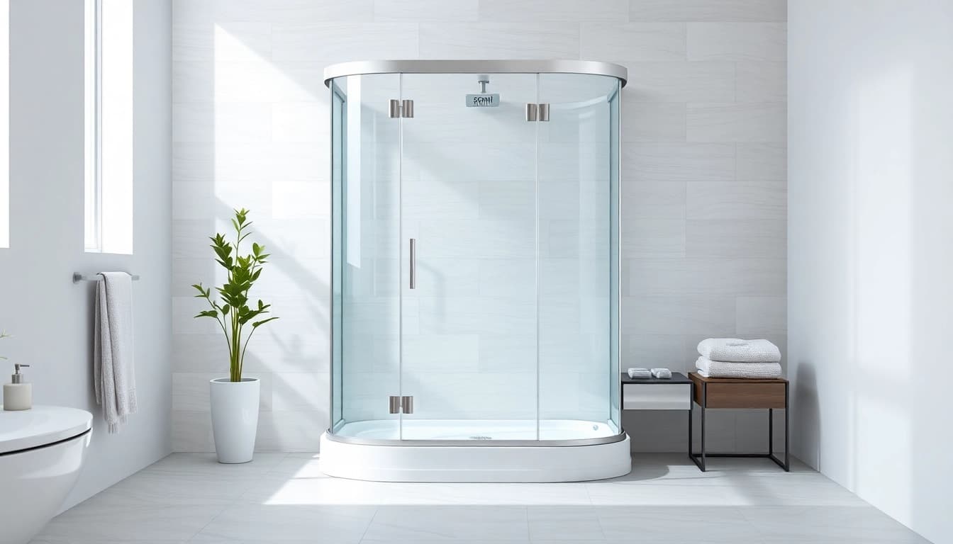 Erleben Sie die sonni Duschkabine mit klarem Glas und modernem Design in einem stilvollen Badezimmer.