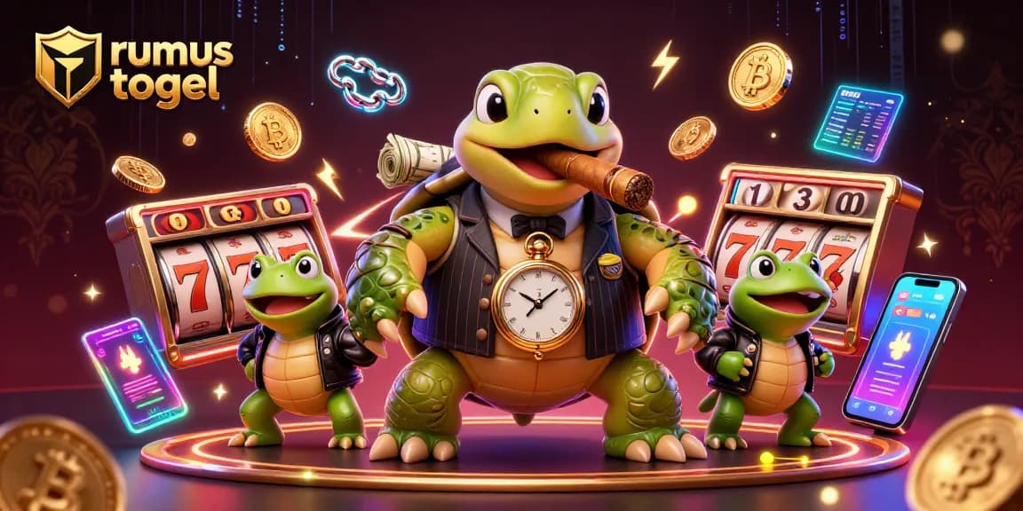 Engage with rumus togel in a vibrant casino scene featuring a unique snapping turtle and bullfrog enforcers.