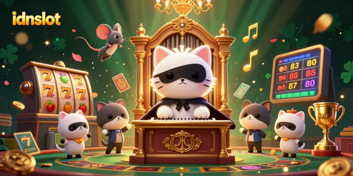 Experience vibrant action with idnslot featuring a phantom cat and a dynamic acrobat in a casino setting.