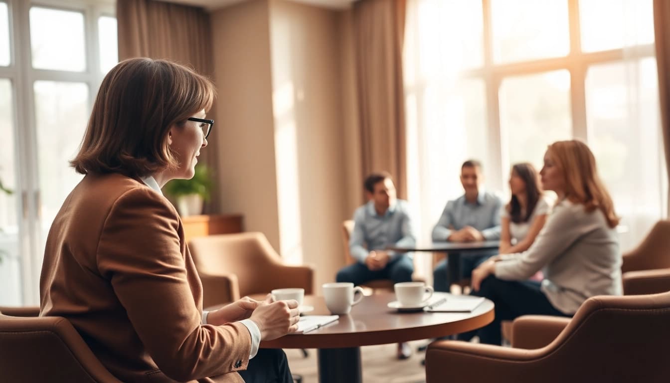 Mediation session in a conference room showcasing participant engagement and collaboration.