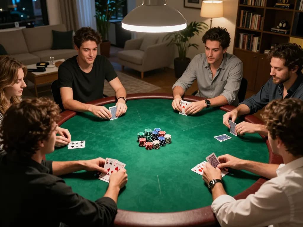 Players actively engaging in a strategic poker game at home, showcasing lc88 as a hub for entertainment