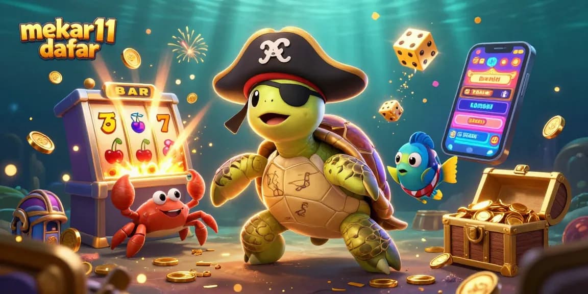 Spin and win with mekar11 daftar, featuring a pirate turtle and casino treasures galore!