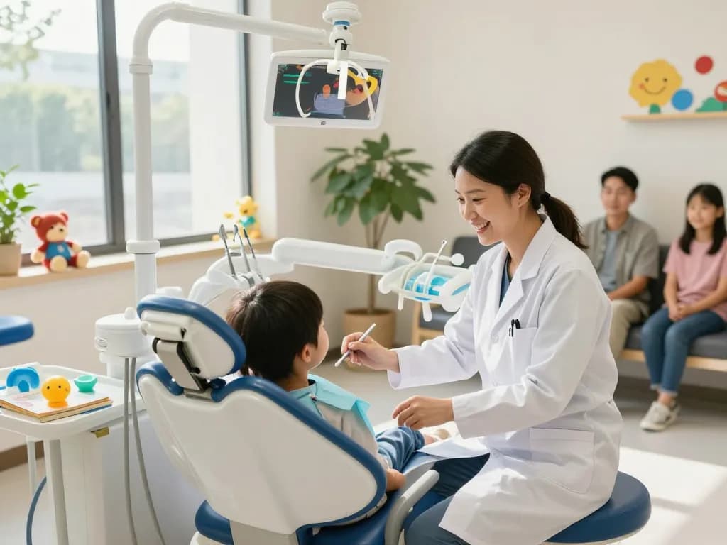 Kaizen Dental clinic featuring friendly dentist with child patient, promoting family-friendly dental care at https://kaizendental.com.my/.