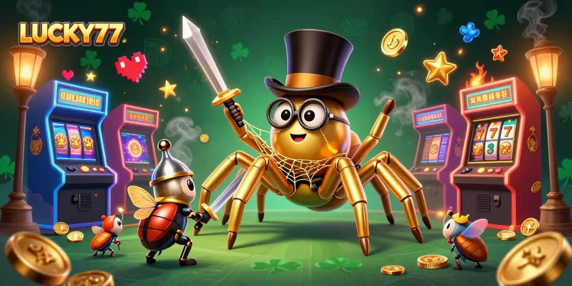 Experience excitement with LUCKY77 as characters navigate a vibrant casino scene.