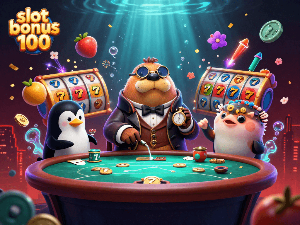 Experience the excitement of slot bonus 100 with vibrant 3D characters at an underwater casino.