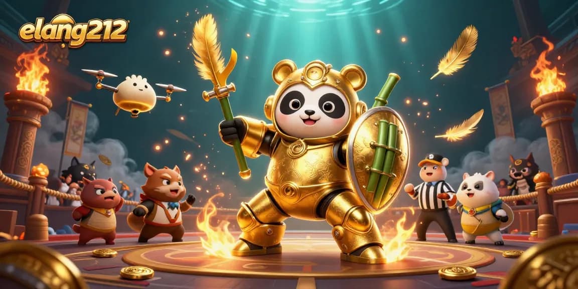 Engage with elang212's dynamic casino showdown featuring a golden panda mech in the arena.