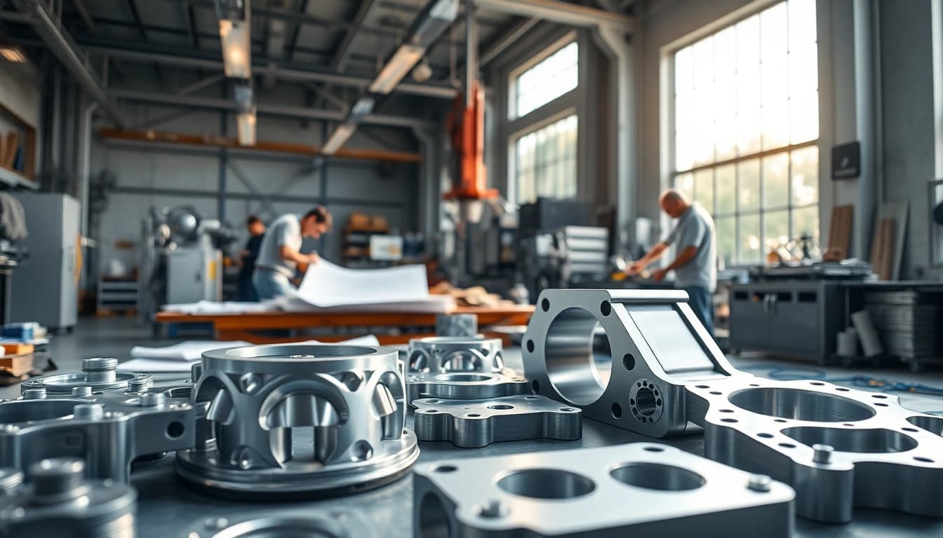Crafting high-quality aluminum prototypes in a modern workshop with precision tools and vibrant atmosphere.