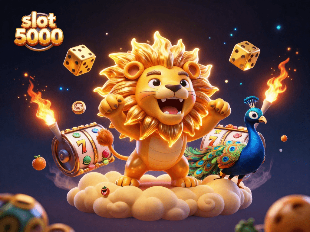 Experience slot deposit 5000 with vibrant 3D casino elements in this dynamic illustration.