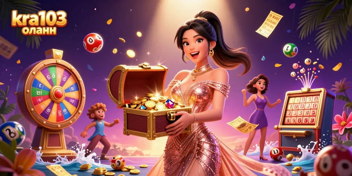 Experience kra103 онлайн with a vibrant 3D casino scene filled with treasure and excitement.