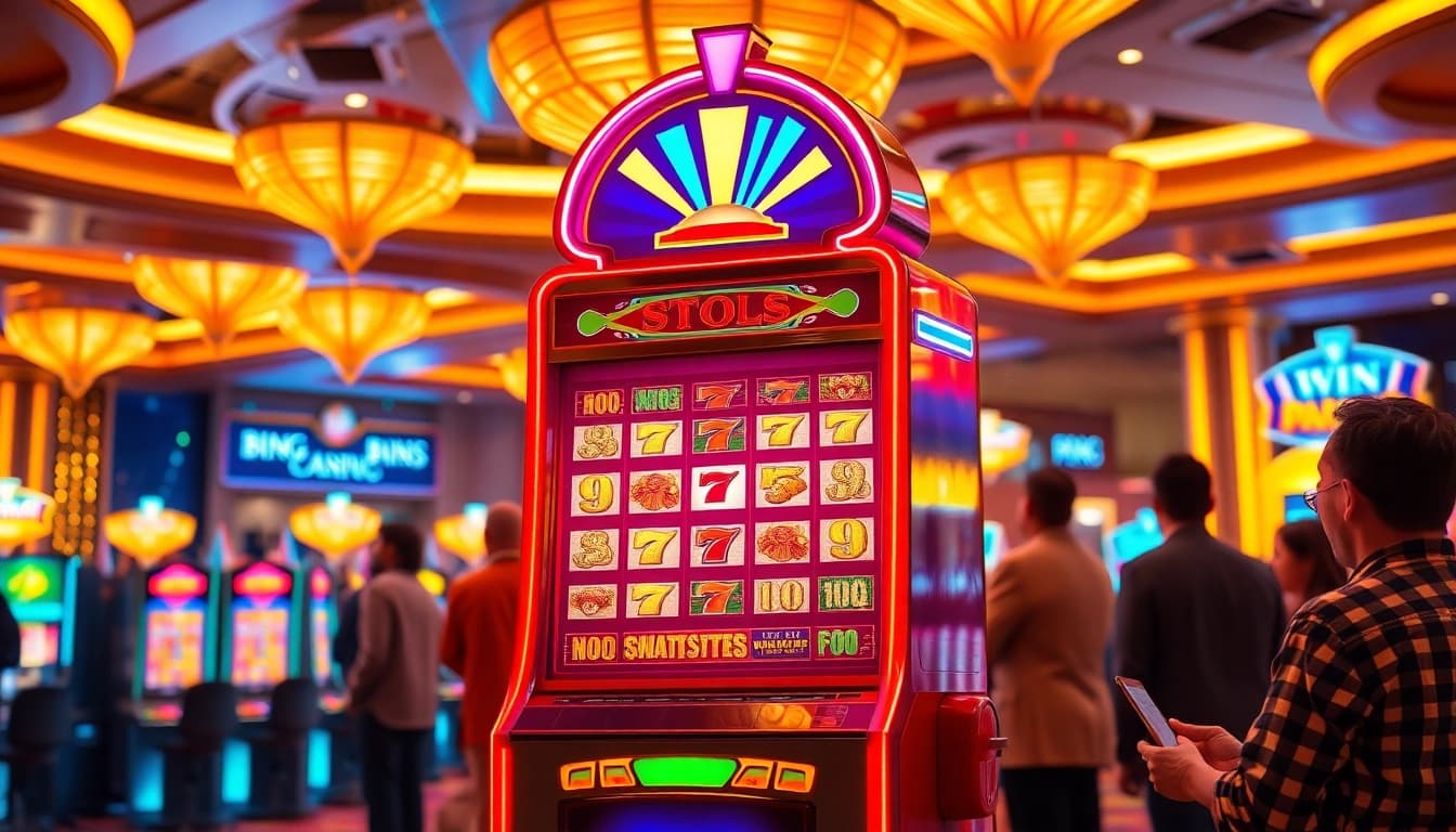 Menangkan permainan slot apk di mesin dengan suasana kasino yang penuh warna.