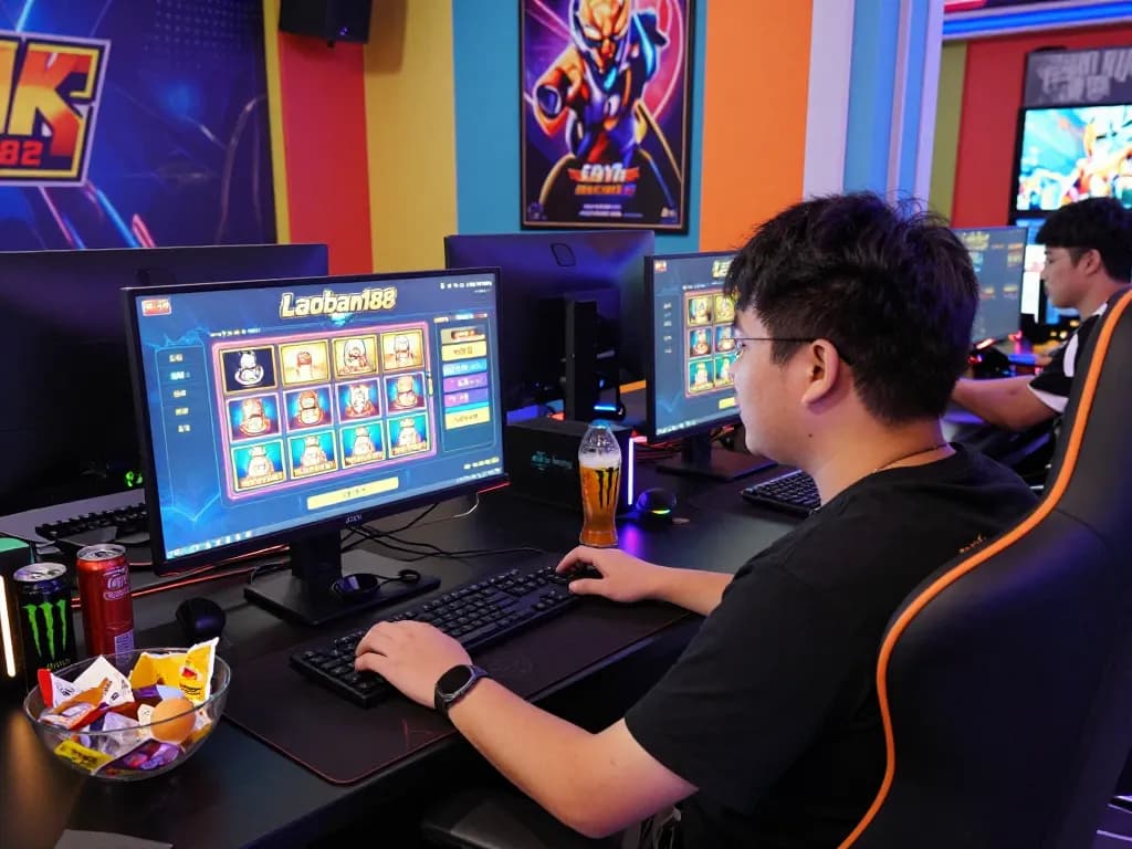Pemain menikmati permainan slot laoban188 dengan grafik yang hidup di setup permainan yang dinamis.