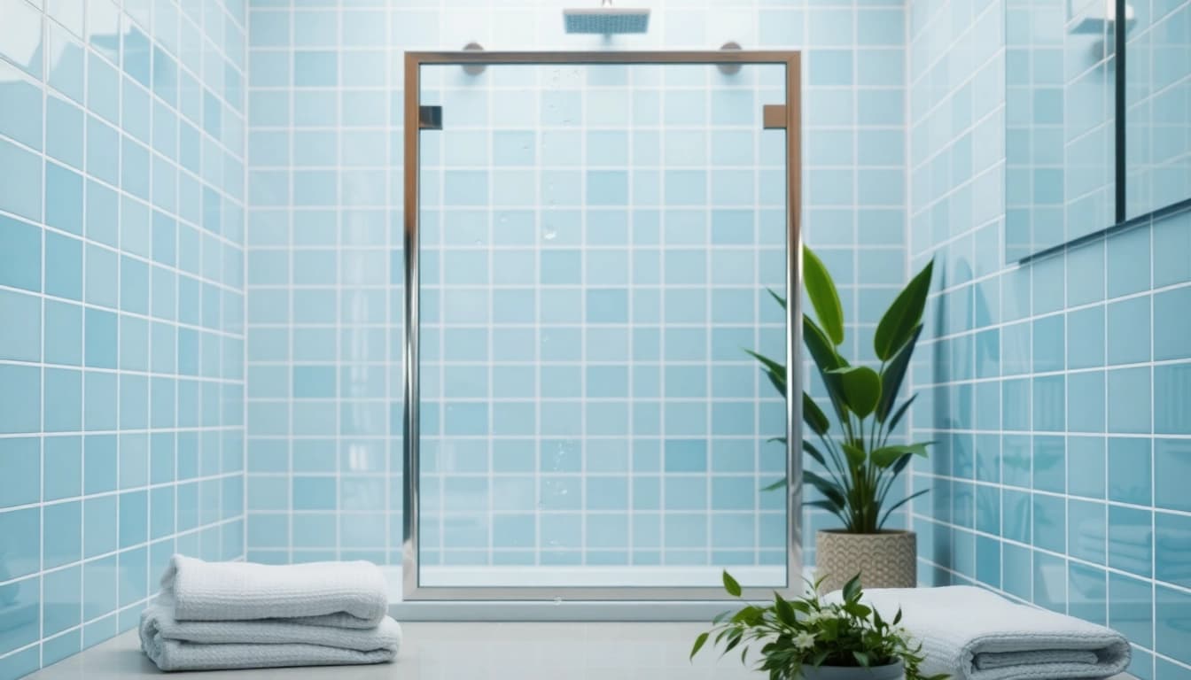 Showcase of a stylish shower screen door, emphasizing clarity and modern design.