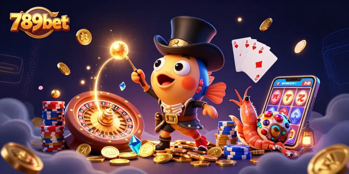 Engage with 789bet's thrilling casino experience as the anglerfish attracts golden coins amidst vibrant gaming elements.