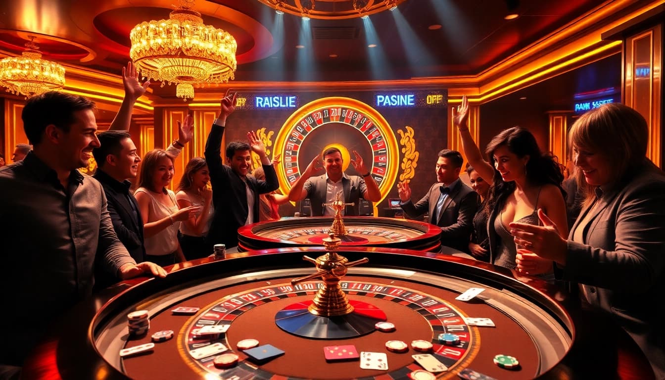 Experience the thrill at a top club casino with lively roulette action and winning players.