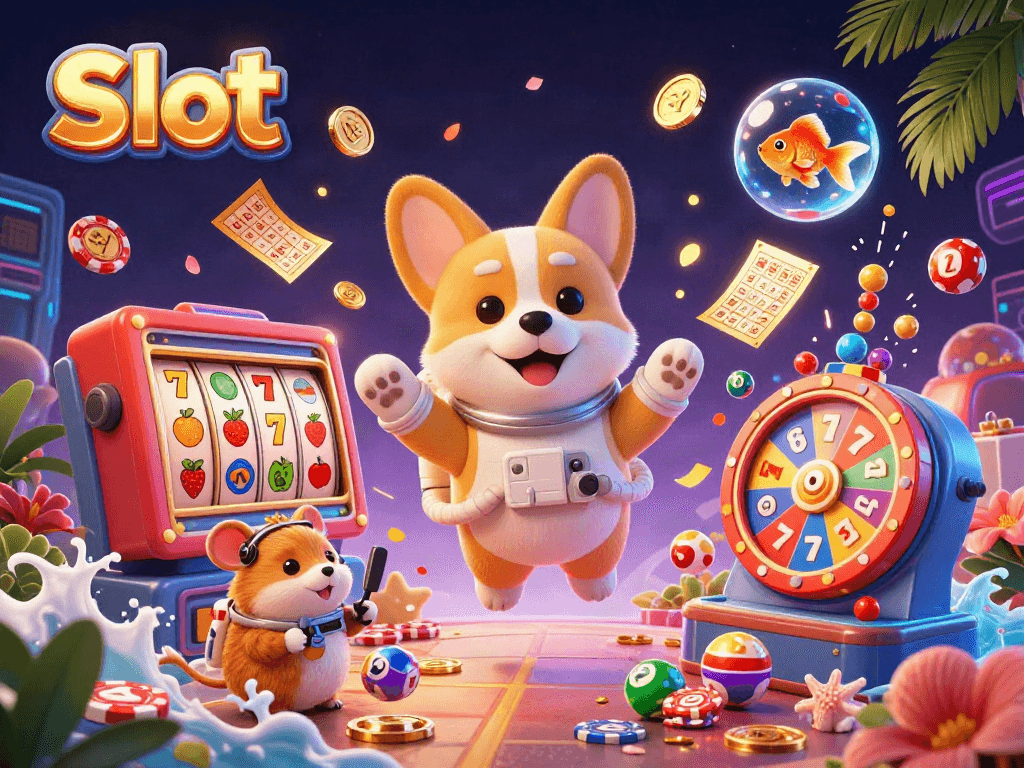 Engage with our Slot-themed 3D illustration featuring vibrant symbols, coins, and dynamic gameplay elements.