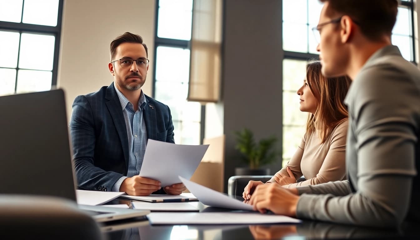 Public Adjuster Near Me assisting clients in a modern office.