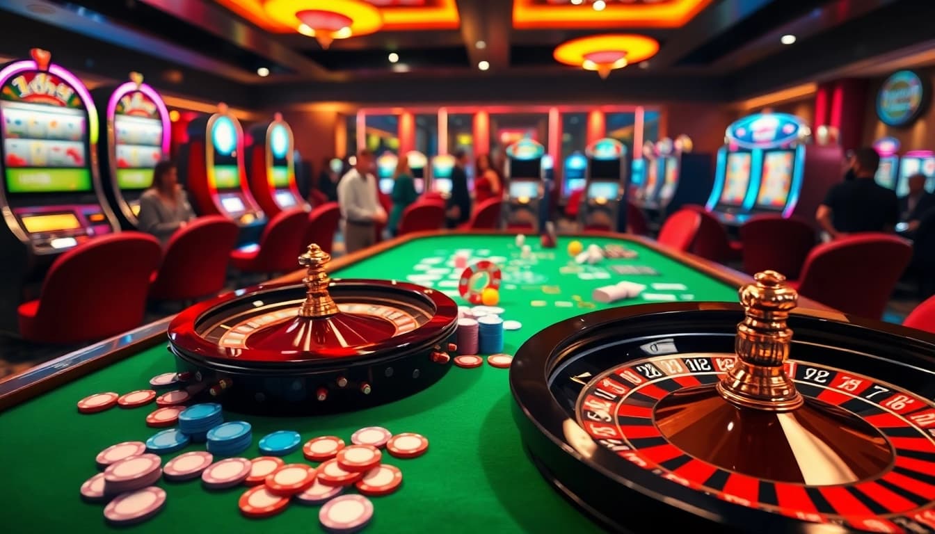 Exciting poker game at https://sunwin88.art/ with colorful chips and vibrant casino atmosphere.
