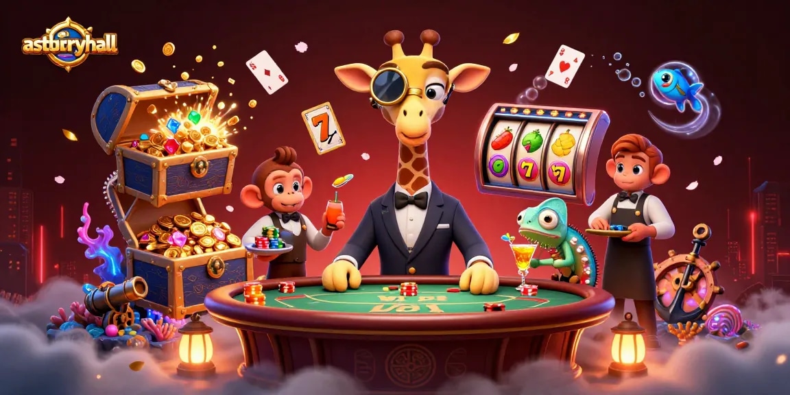 Enter thrilling wins at astburyhall with a high-roller giraffe, monkey valet, and chameleon bartender.