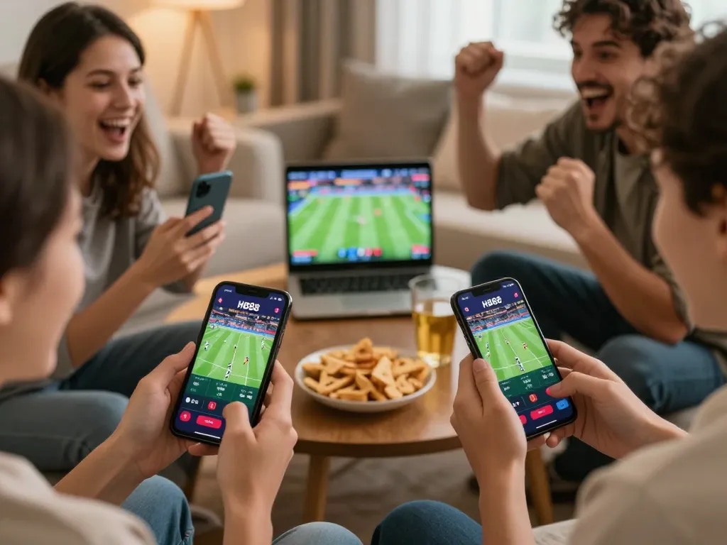 Engaging with the HB88 app for mobile sports betting during live events.