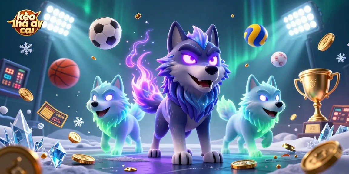 Experience kèo nhà cái with this vibrant 3D illustration showcasing sports betting excitement through dynamic elements.