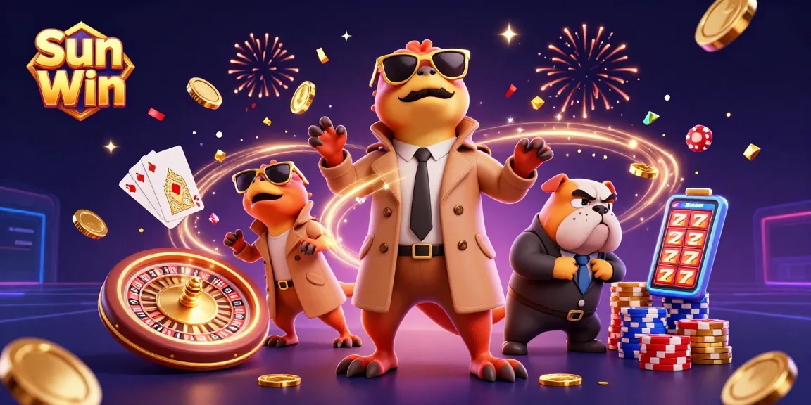 Bet on Sun Win and win big while three raptors sneak into a VIP casino lounge.