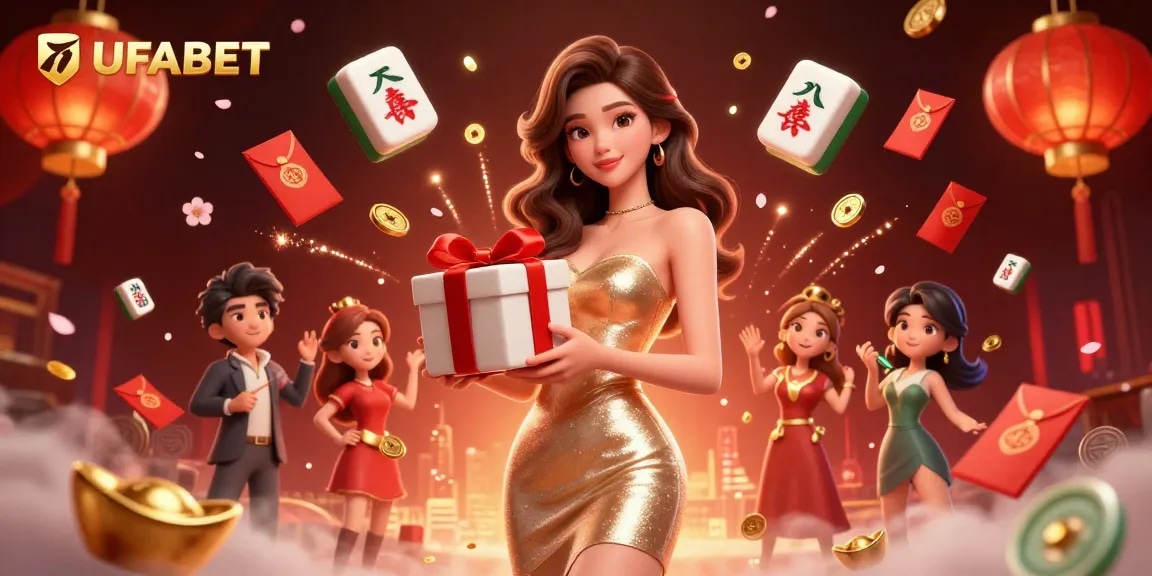 Experience the vibrant energy of UFABET with a festive casino scene featuring winning fortunes and engaging gameplay.