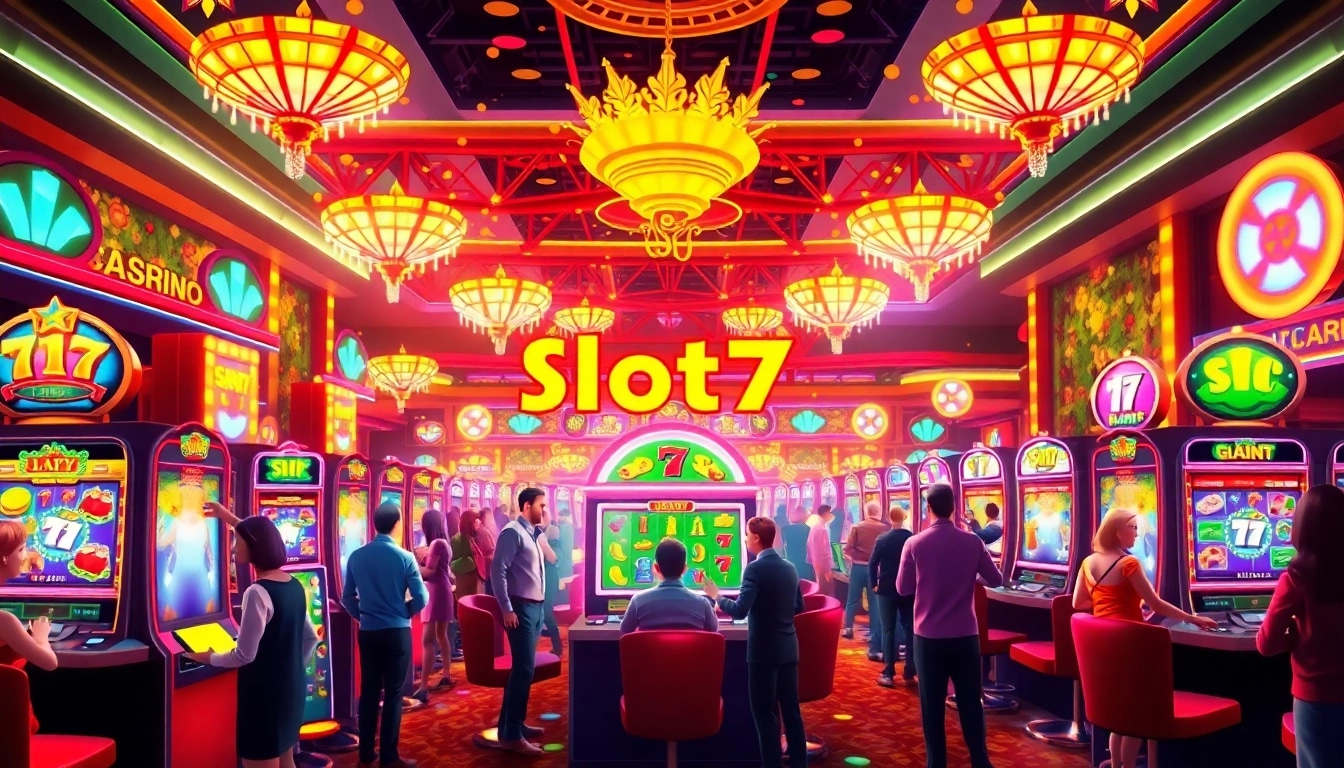 Menangkan permainan Slot77 dengan mesin slot yang berkilau dan suasana kasino yang meriah.