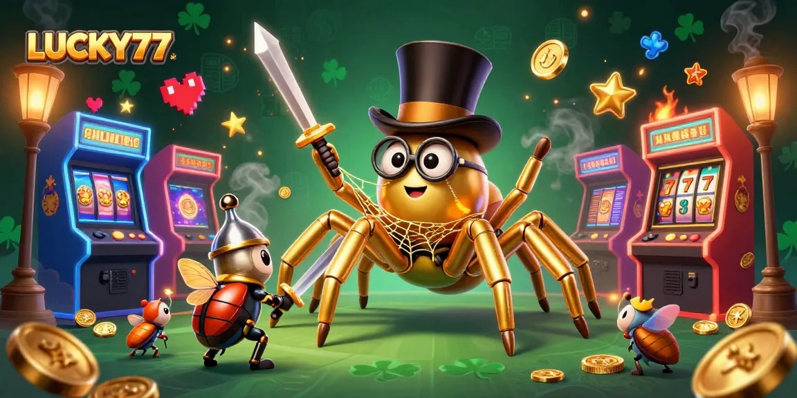 Experience excitement with LUCKY77 as characters navigate a vibrant casino scene.