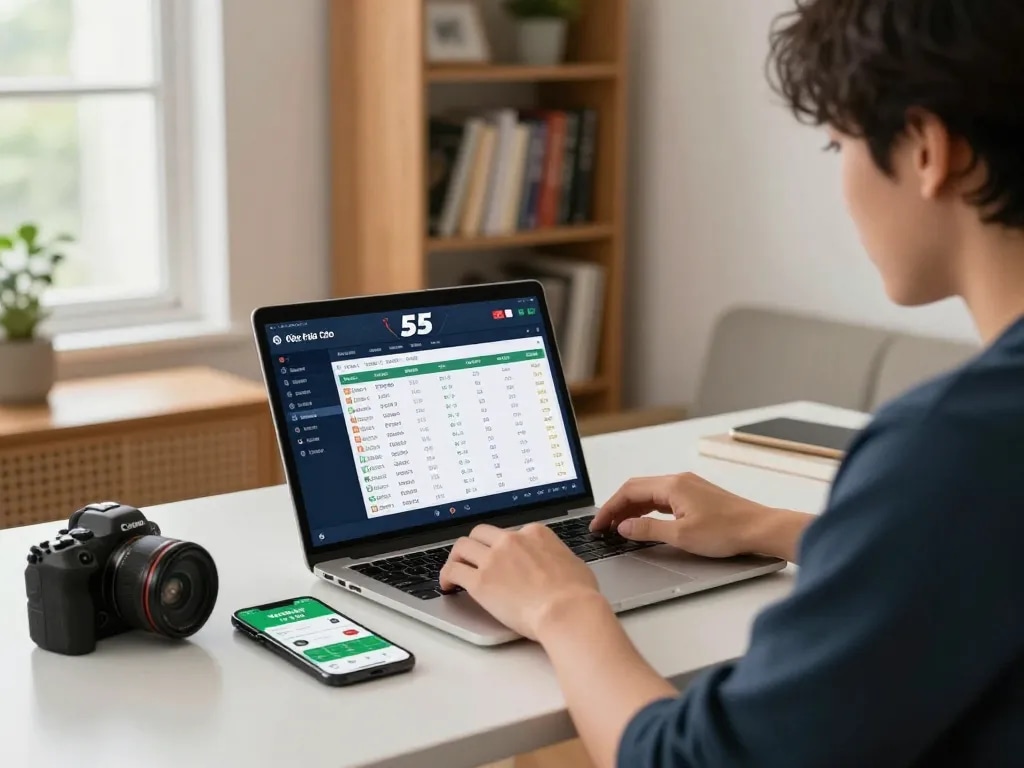 Kèo nhà cái 55 user analyzing betting options on a laptop while enjoying a comfortable home setup.