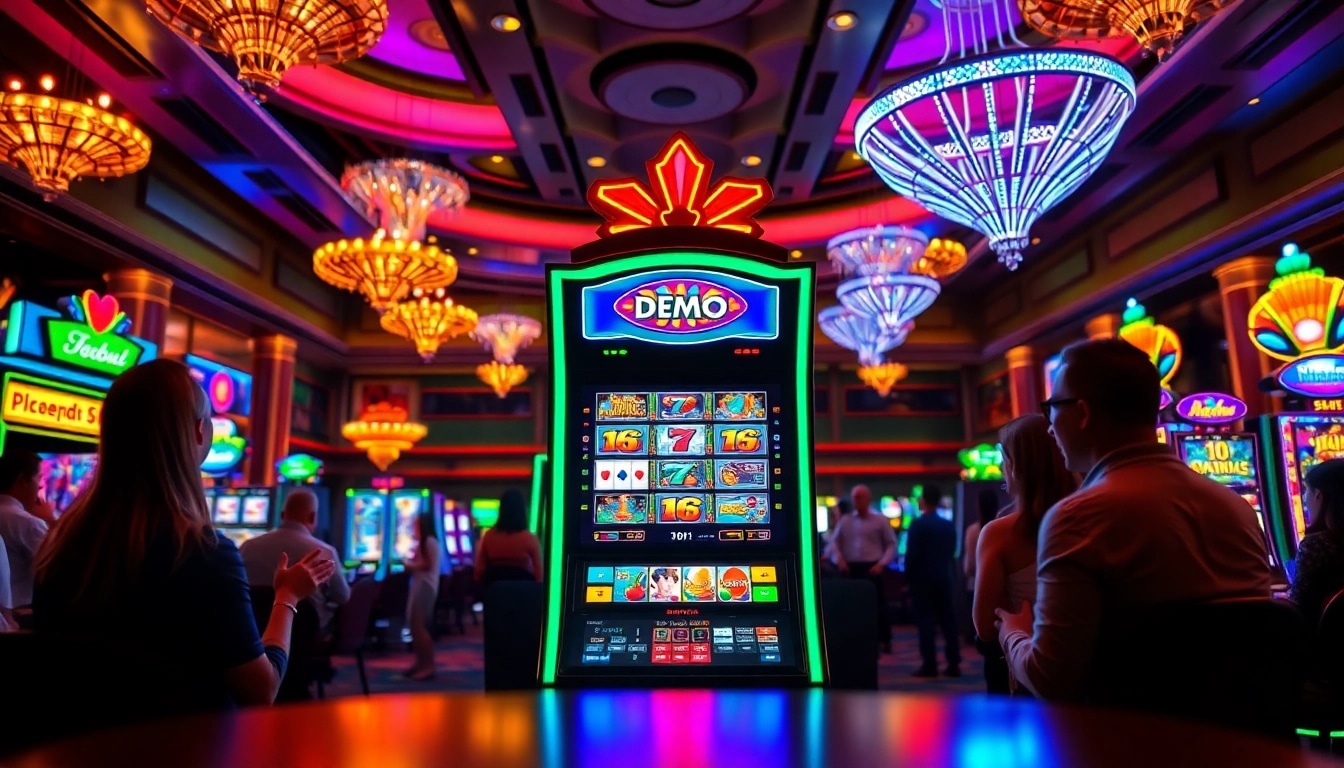 Mainkan demo slot terkini dengan pemain antusias di kasino megah.