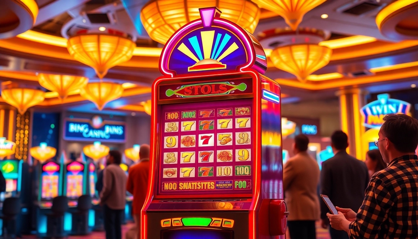 Menangkan permainan slot apk di mesin dengan suasana kasino yang penuh warna.