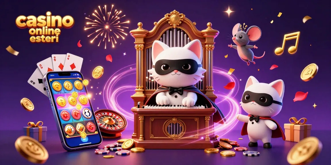 Gioca ai casinò online esteri con slot e giochi avvincenti in un'illustrazione 3D vibrante.
