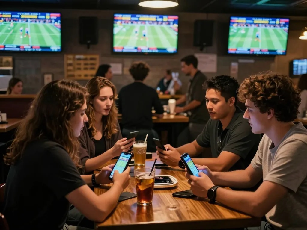 Watch exciting live games and analyze tin soi kèo strategies at this vibrant sports bar setting