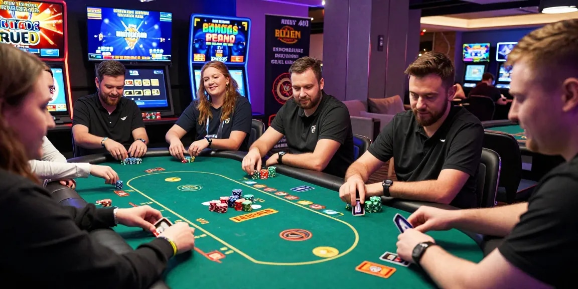 Engaged players at credit card casinos UK enjoying diverse games with vibrant atmosphere.