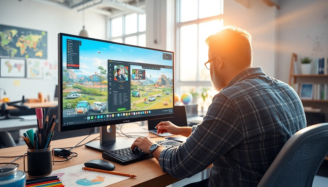 Engaging scene showcasing Freedom X in a vibrant creative workspace highlighting digital game design.