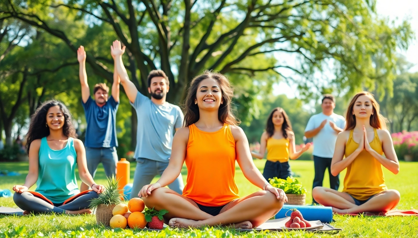 Engaging activities promoting health in a vibrant outdoor setting.