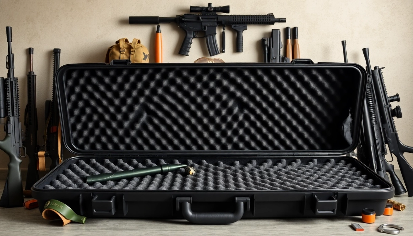 Showcasing foam for rifle case with textured interior in a tactical environment.