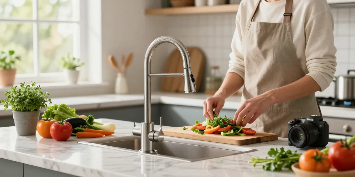 Elegant kitchen faucets enhancing meal prep in a bright, modern kitchen.
