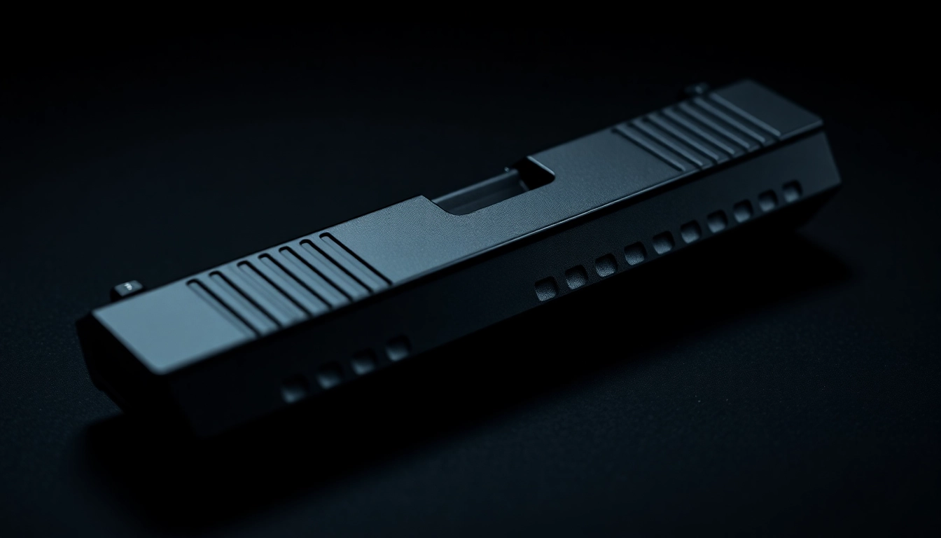 Detailed view of a glock 19 slide mos highlighting optic cut features and serrations.