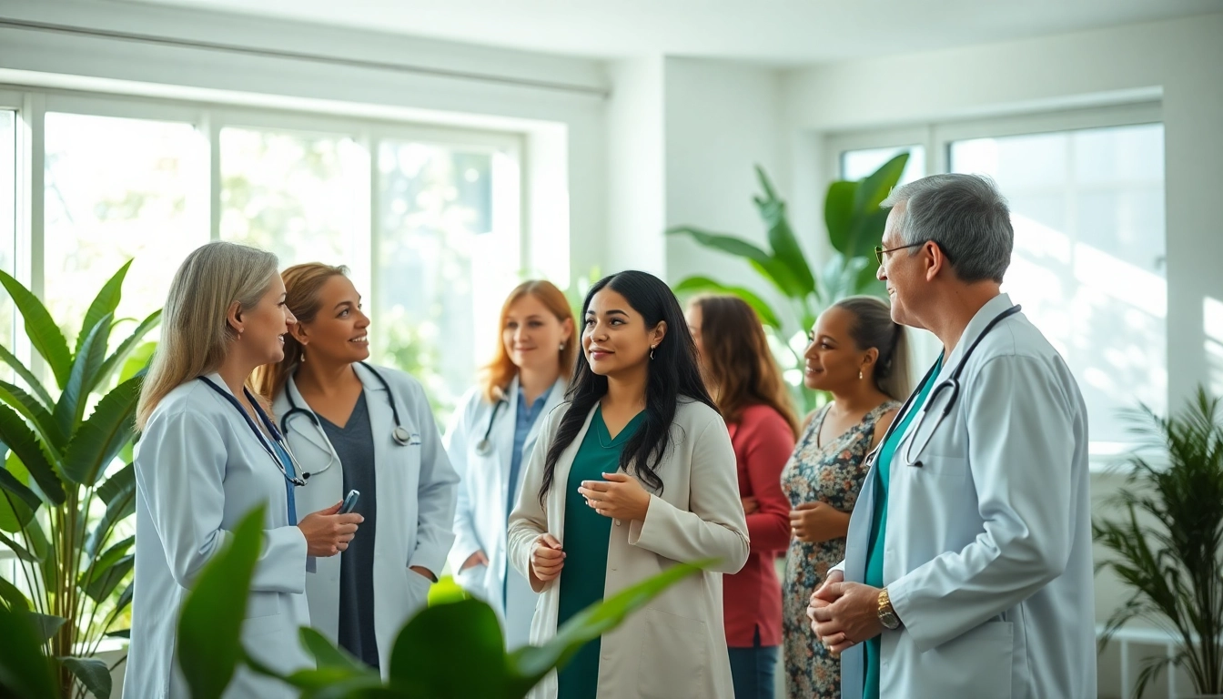 Enhance health awareness through professionals engaging with patients in a vibrant clinic setting.