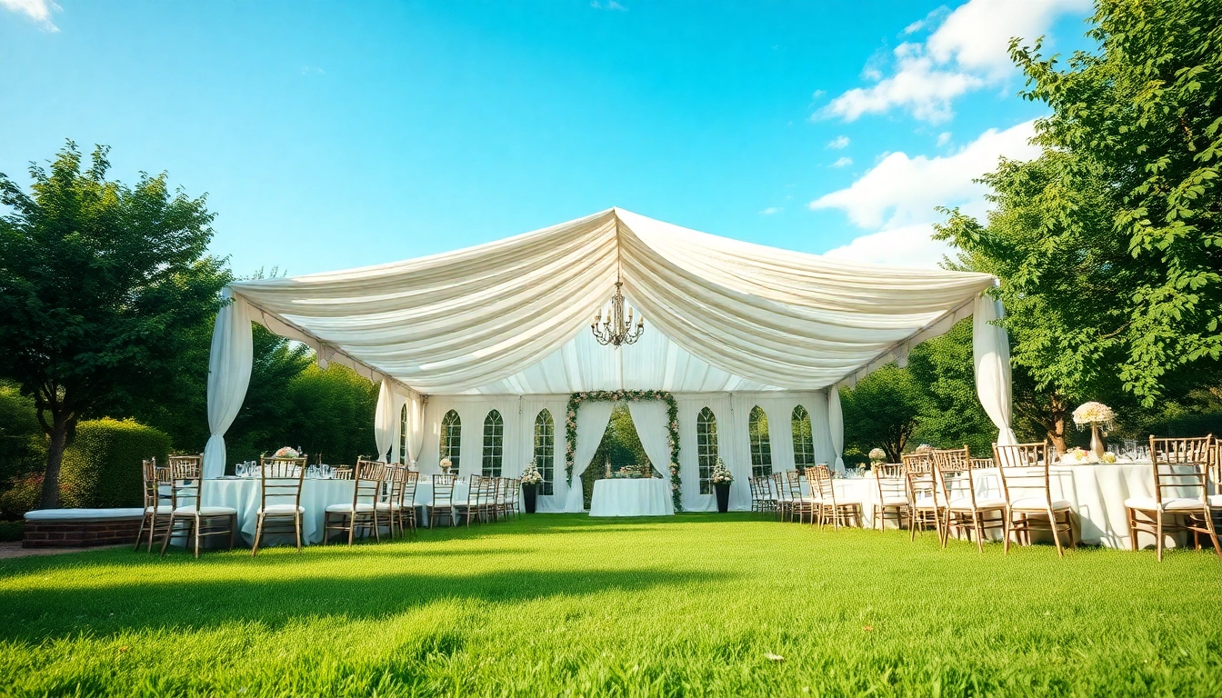 Tent Rentals beautifully decorated for an outdoor celebration, enhancing the festive atmosphere.
