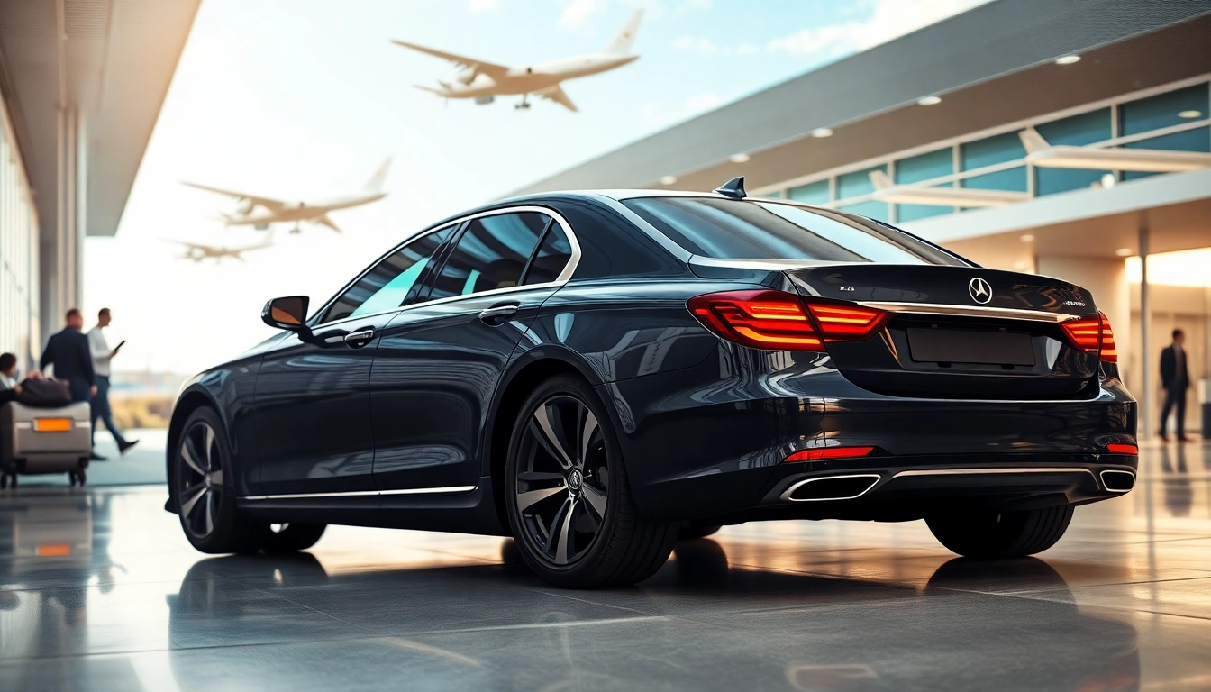 Experience luxury and convenience with Private Airport Transfers in a sleek vehicle at an airport terminal.