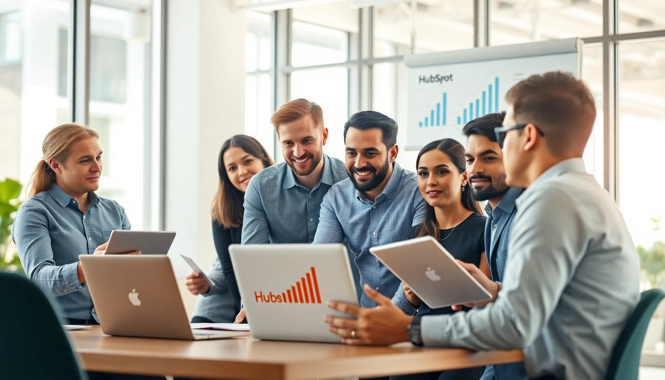 Dynamic collaborative session of an agencia hubspot team discussing strategies.
