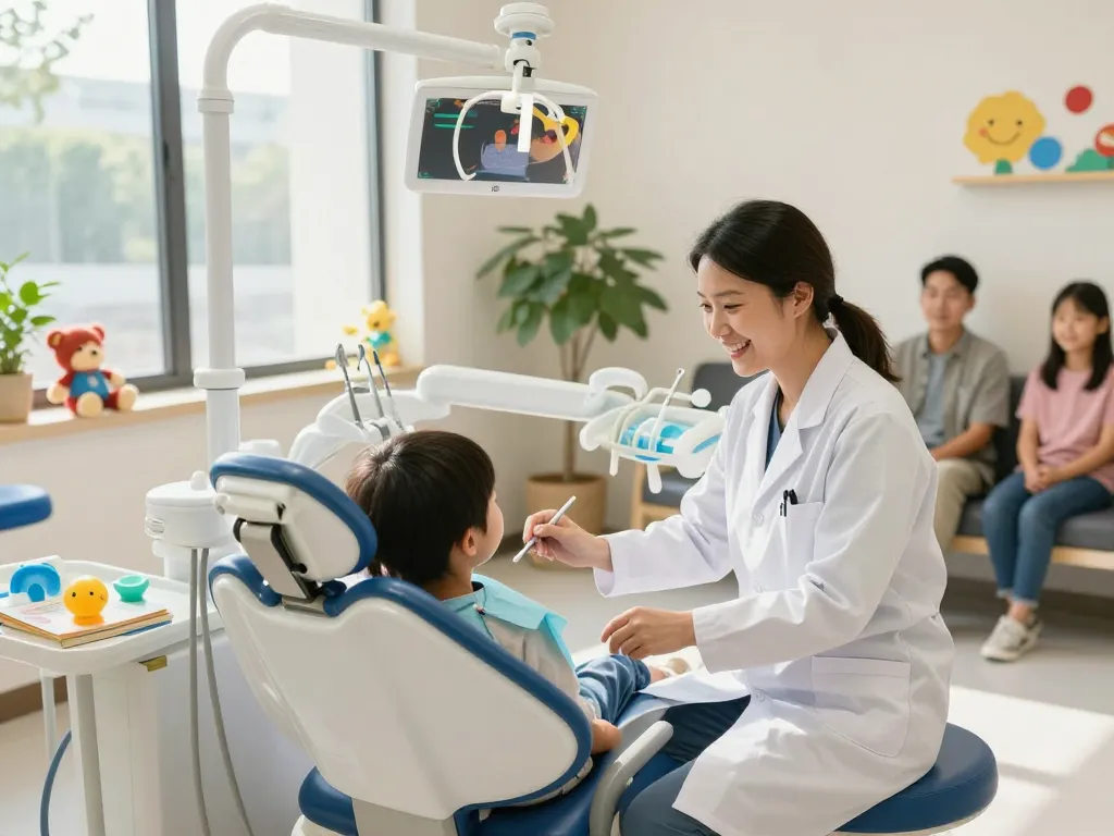 Kaizen Dental clinic featuring friendly dentist with child patient, promoting family-friendly dental care at https://kaizendental.com.my/.