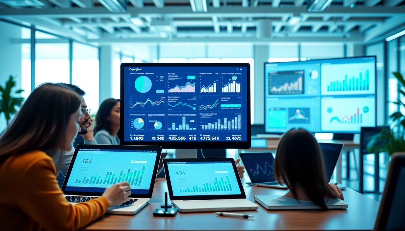Analyze AI for competitor analysis tools with a diverse team in a modern workspace.