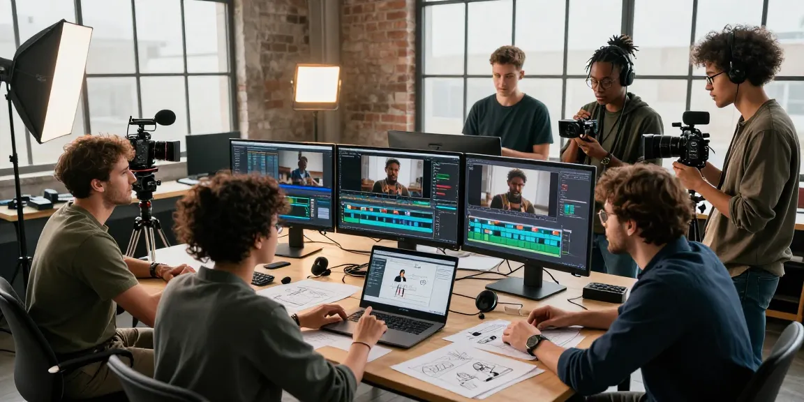 Dreambox Studio Sg team collaborating on a creative video project in a vibrant studio.